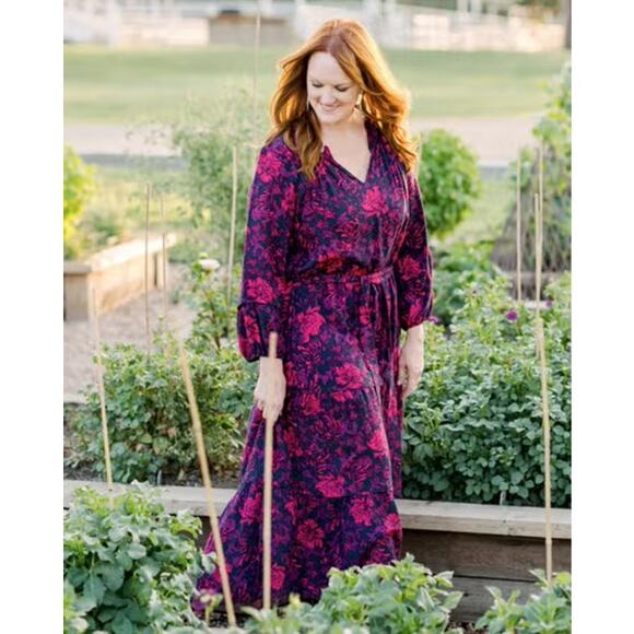Pioneer Woman Purple Pink Floral Fall Midi Maxi Dress Boho Cottage *no belt*(M) - Picture 2 of 15